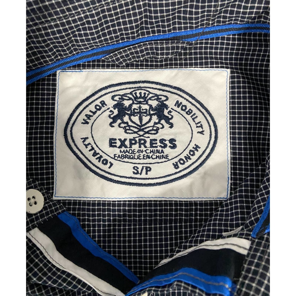 Express Men's Small Shirt Long Sleeve Button Down Black Check NEW - Picture 6 of 8